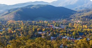 Melbourne Private Tours High Country Beautiful countryside town in autumn aerial panorama Bright Victoria